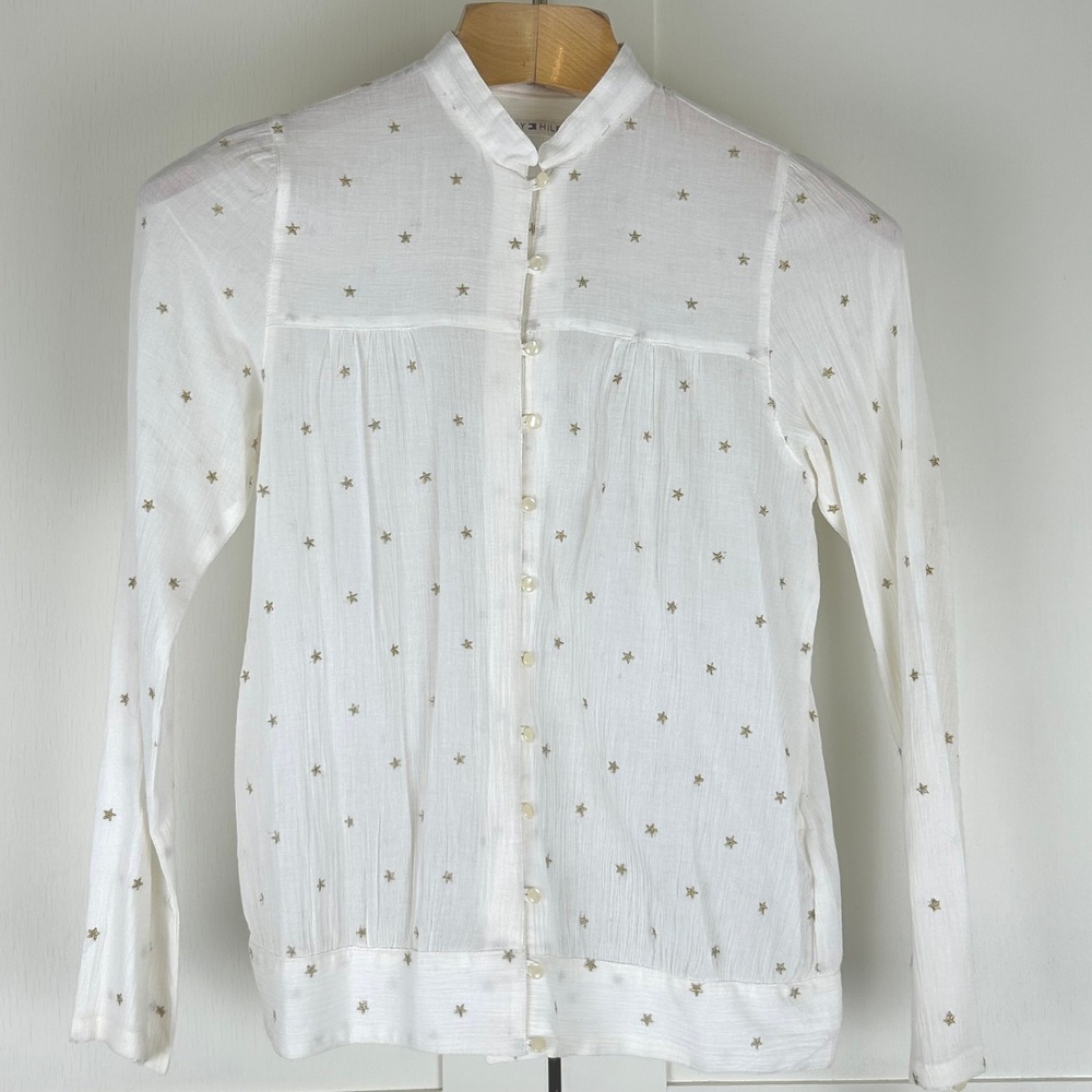 Vintage Tommy Hilfiger Blouse Womens M White Cotton Star Embroidered Celestial